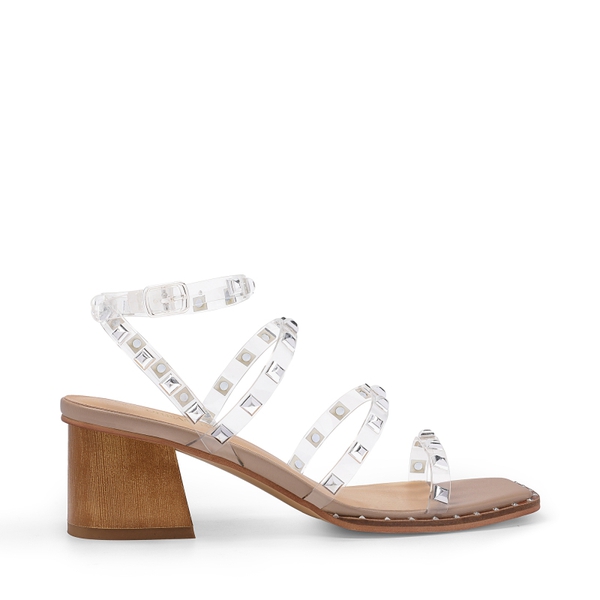 Clear Rhinestone Strappy Chunky Heels - CLEAR RIVET - 2
